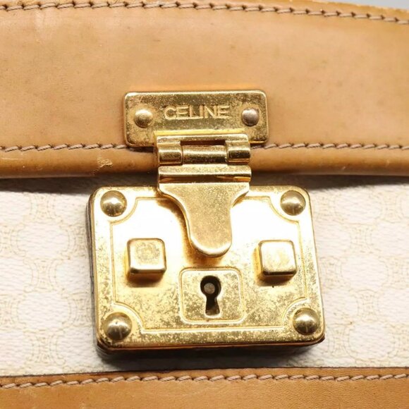 CELINE Macadam Canvas Hat Case Trunk PVC Leather White Authentic - Picture 5 of 16